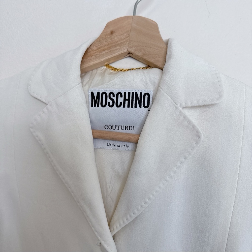 Moschino Womens 6 Ivory Vintage Crepe Button Blazer Italy - Picture 10 of 16